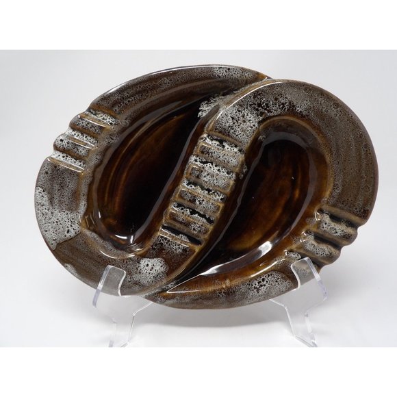 Vintage MCM Marcia Pottery Large Brown and White Ashtray Marked Marcia 405 USA. - Picture 8 of 9